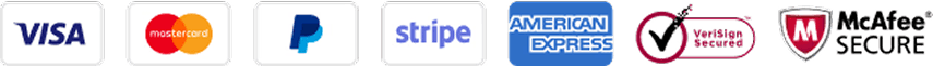 Visa, Mastercard, PayPal, Stripe, American Express, VeriSign, McAfee